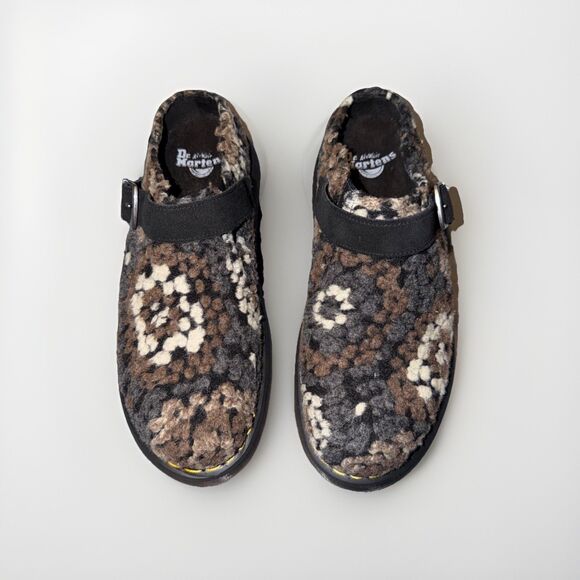 NEW Dr. Martens Isham Black Crochet Women’s 11 Wool Faux Fur Slides Clog Slip - Picture 3 of 5